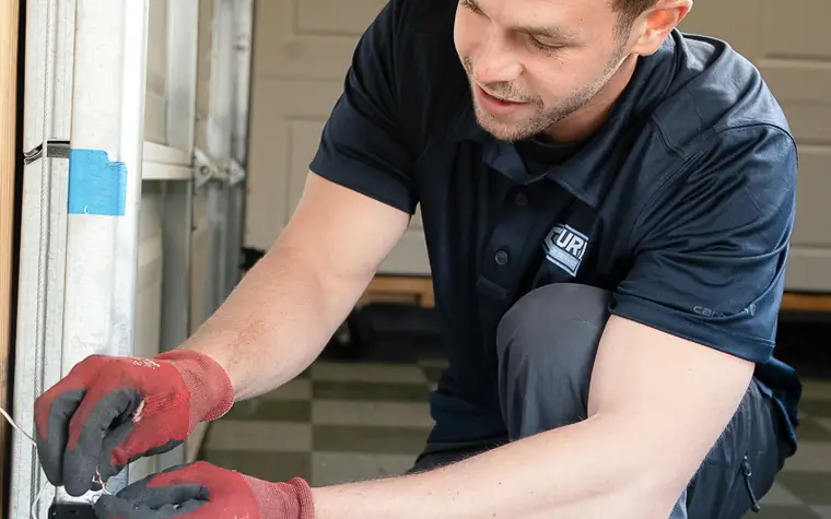 Century technician repairing a garage door cable