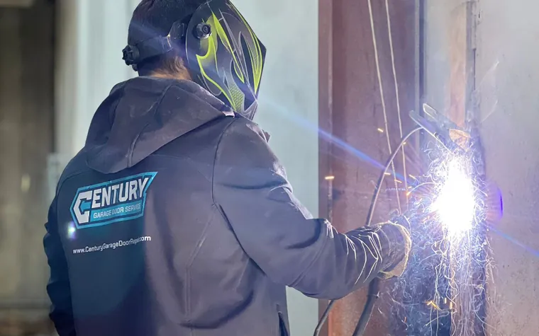 Century technician repairing a garage door panel